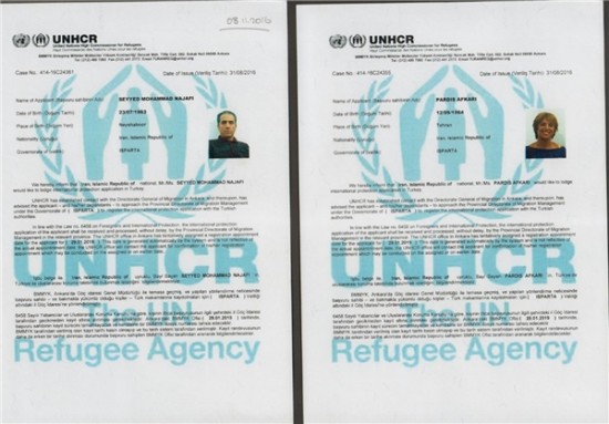 درخواست پناهندگی پردیس افکاری و همسرش از سازمان ملل