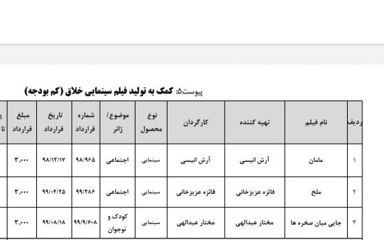 بودجه حمایت از فیلمهای خلاق!!