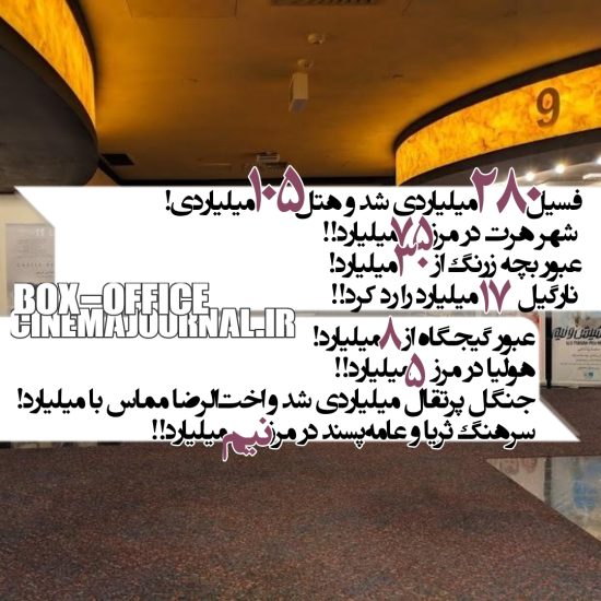 آمار فروش سینماهای ایران تا ۱۹آبان ۱۴۰۲